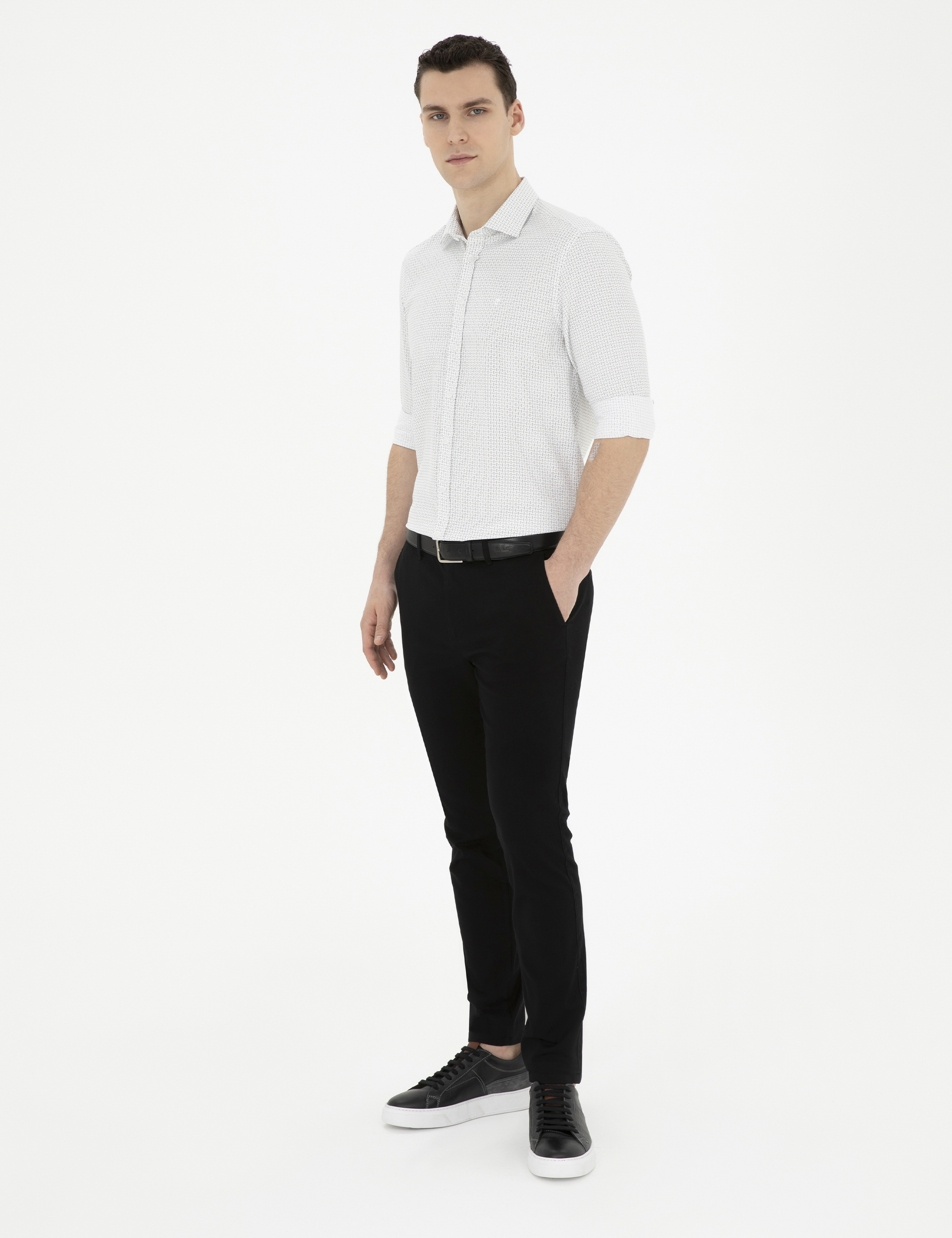 Siyah Slim Fit Kanvas Pantolon - Image 3
