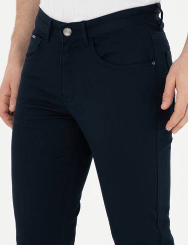 Lacivert Slim Fit Kanvas Pantolon