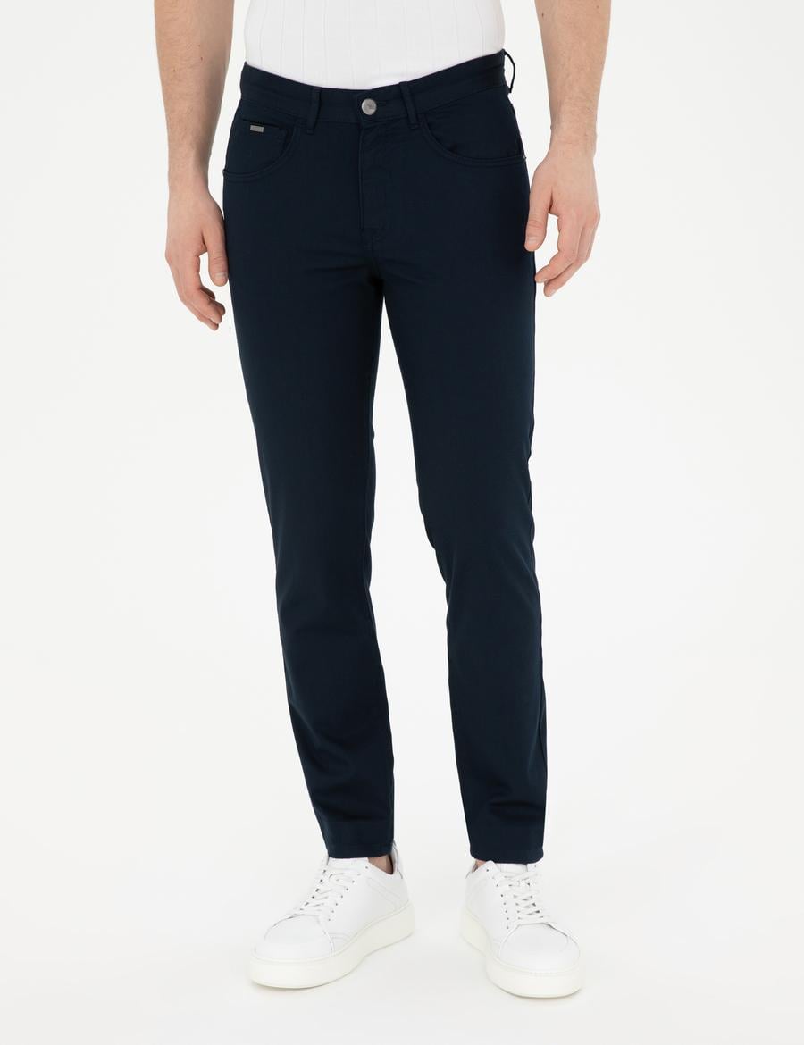 Lacivert Slim Fit Kanvas Pantolon
