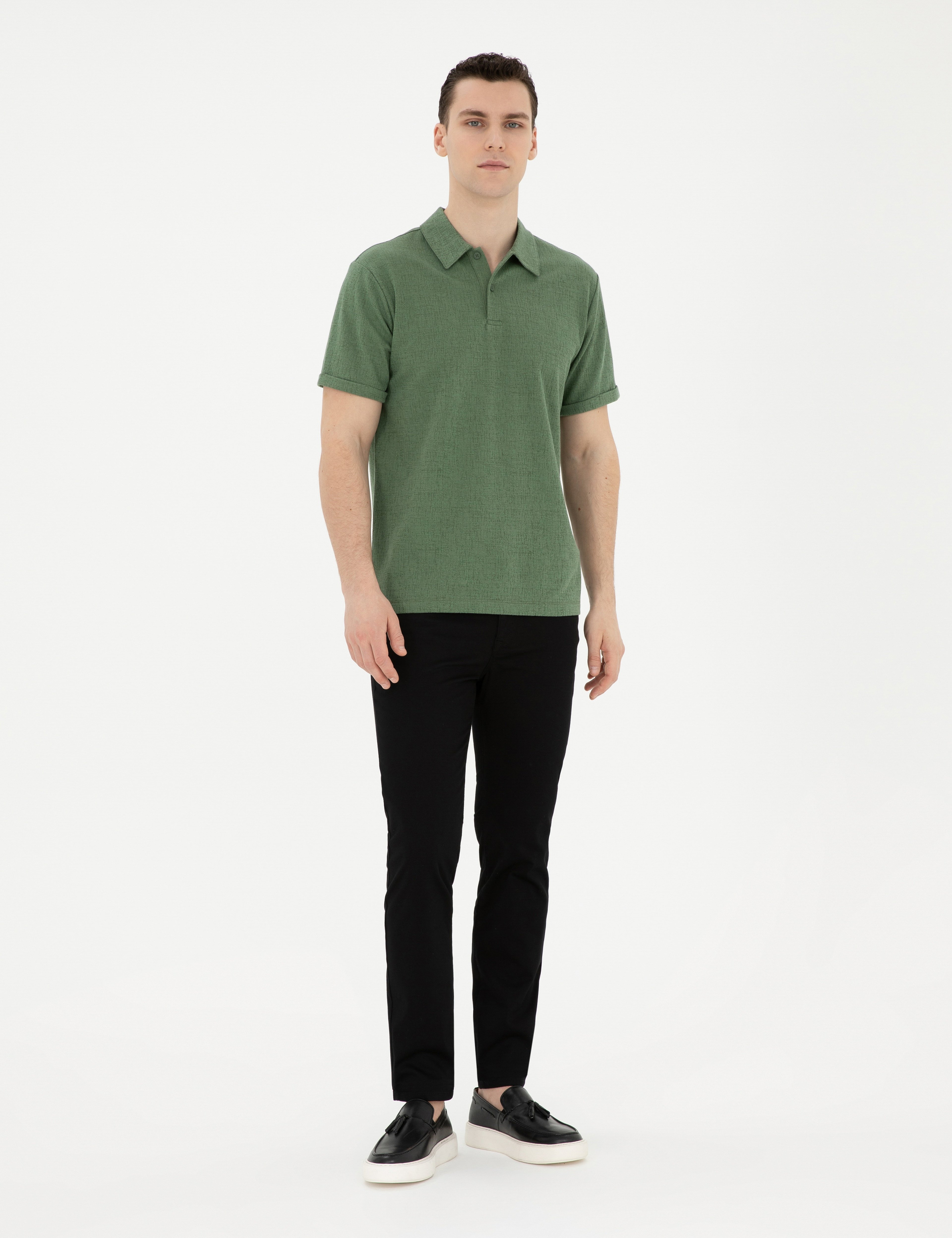 Siyah Slim Fit Kanvas Pantolon - Image 3