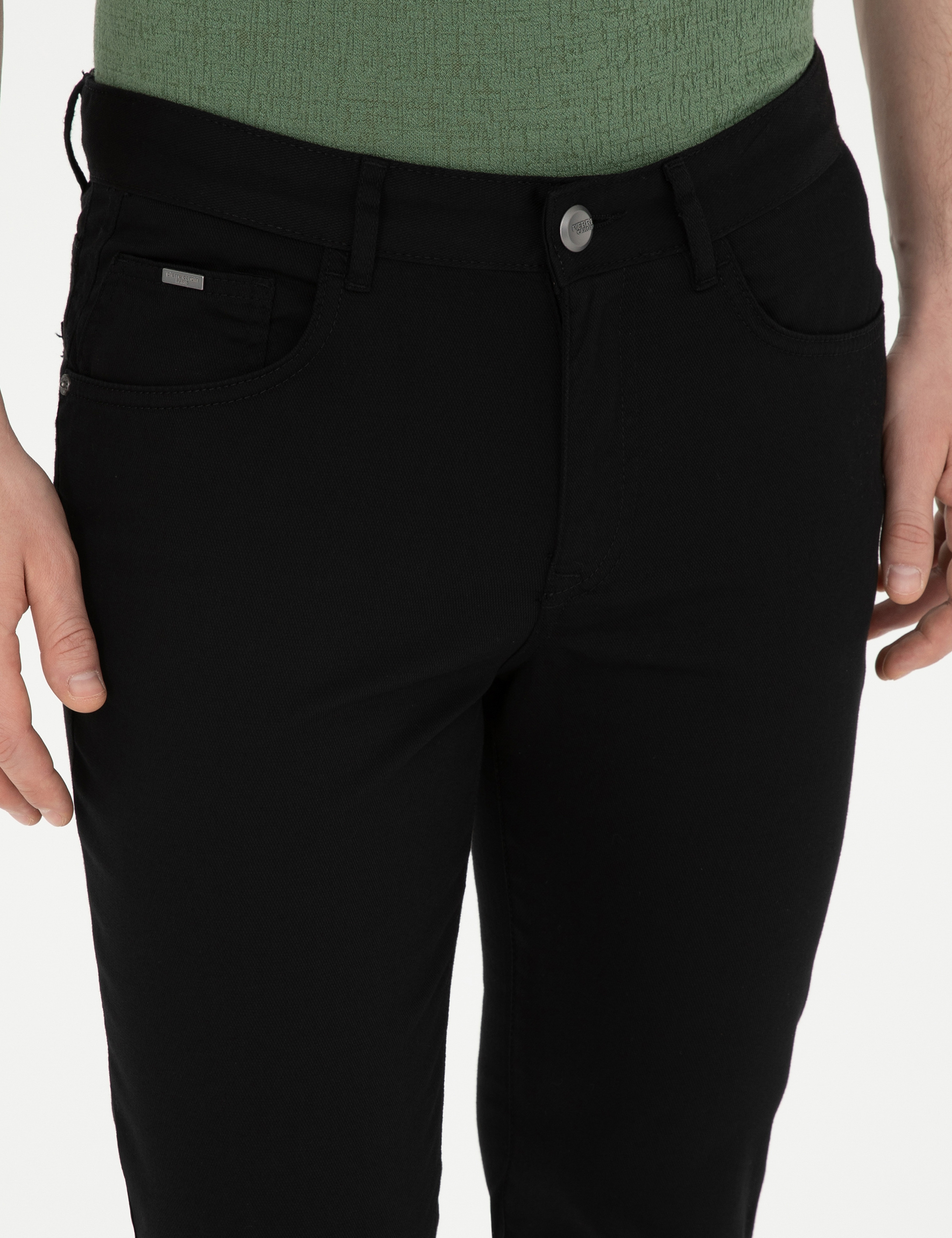 Siyah Slim Fit Kanvas Pantolon - Image 5