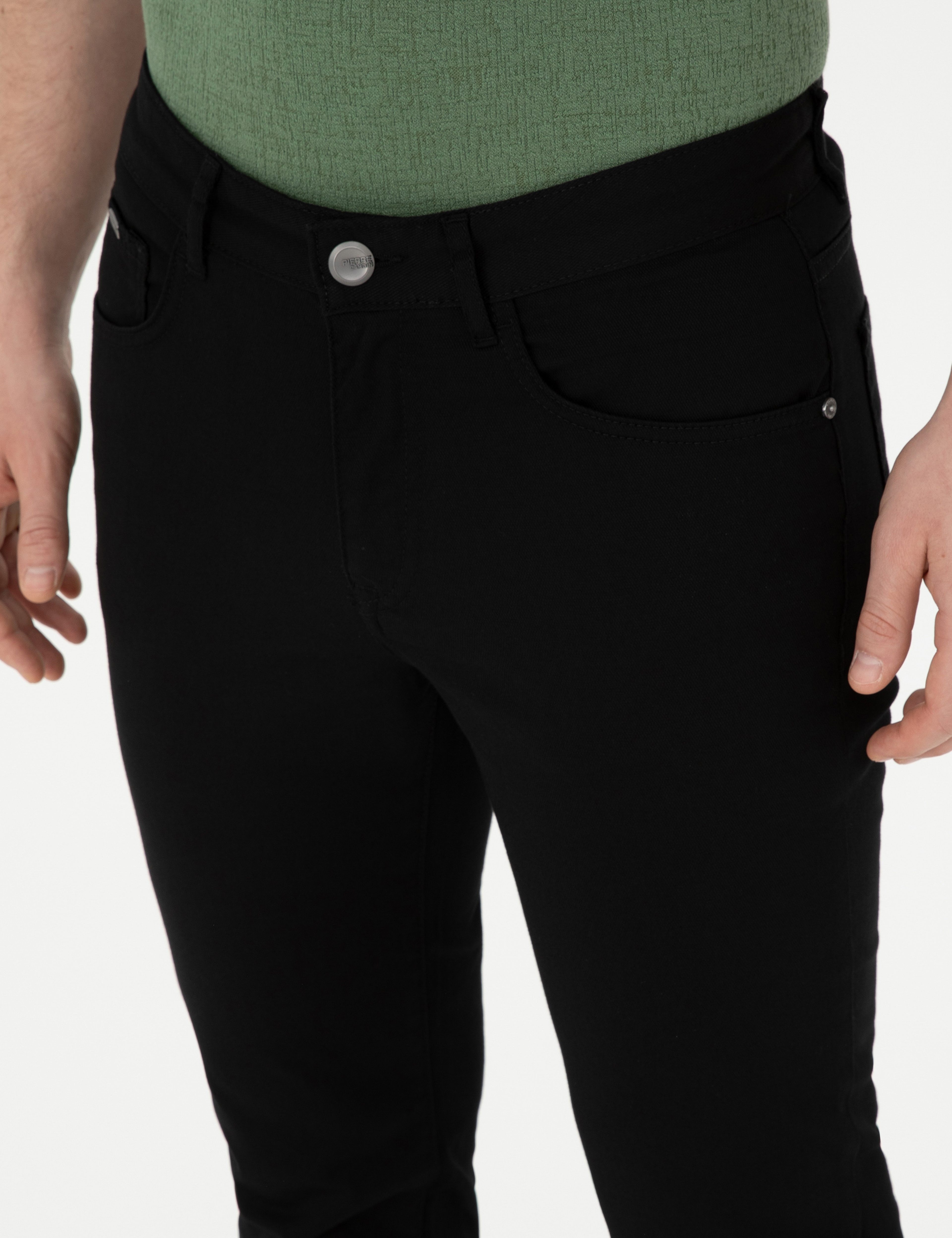 Siyah Slim Fit Kanvas Pantolon - Image 6