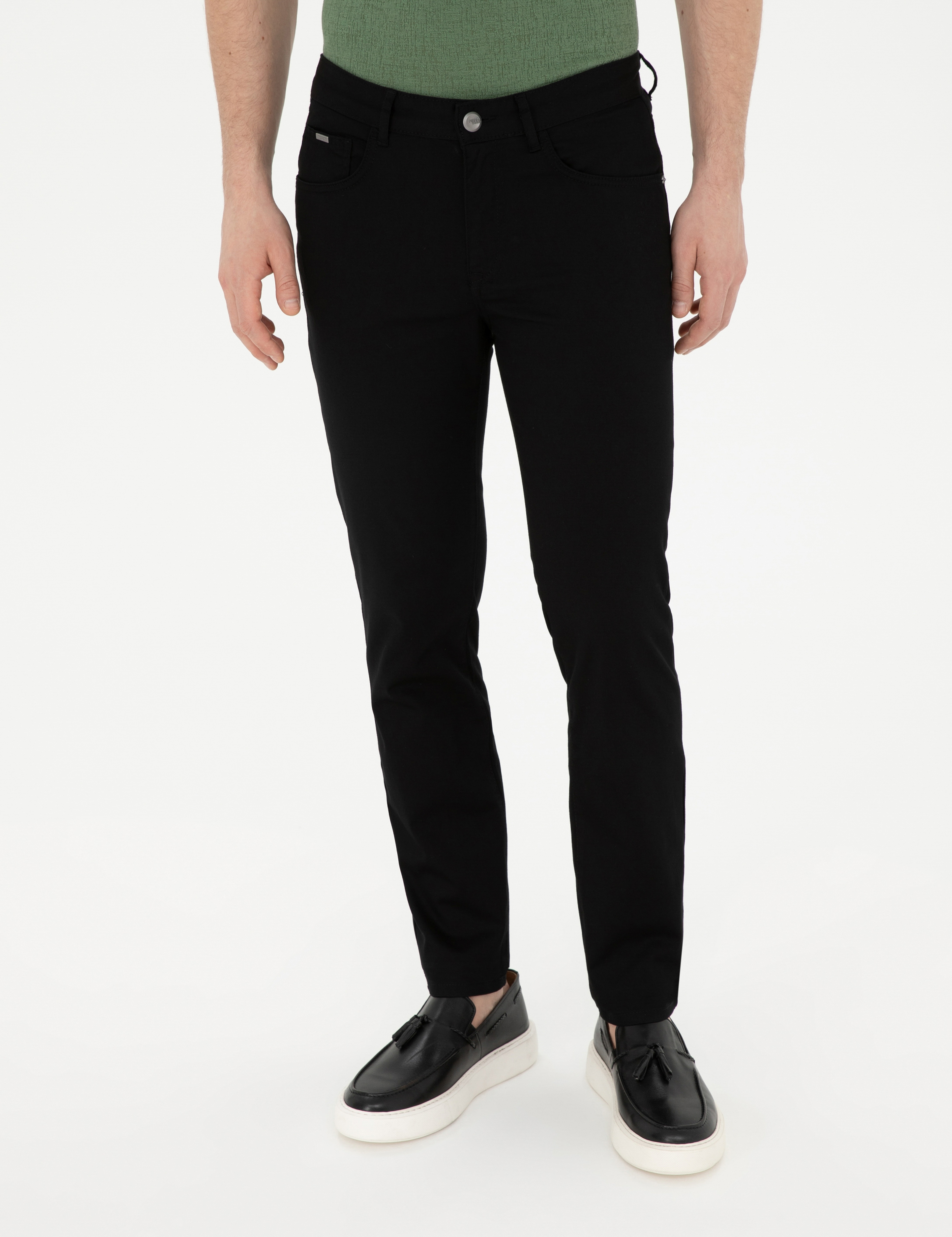 Siyah Slim Fit Kanvas Pantolon - Image 2