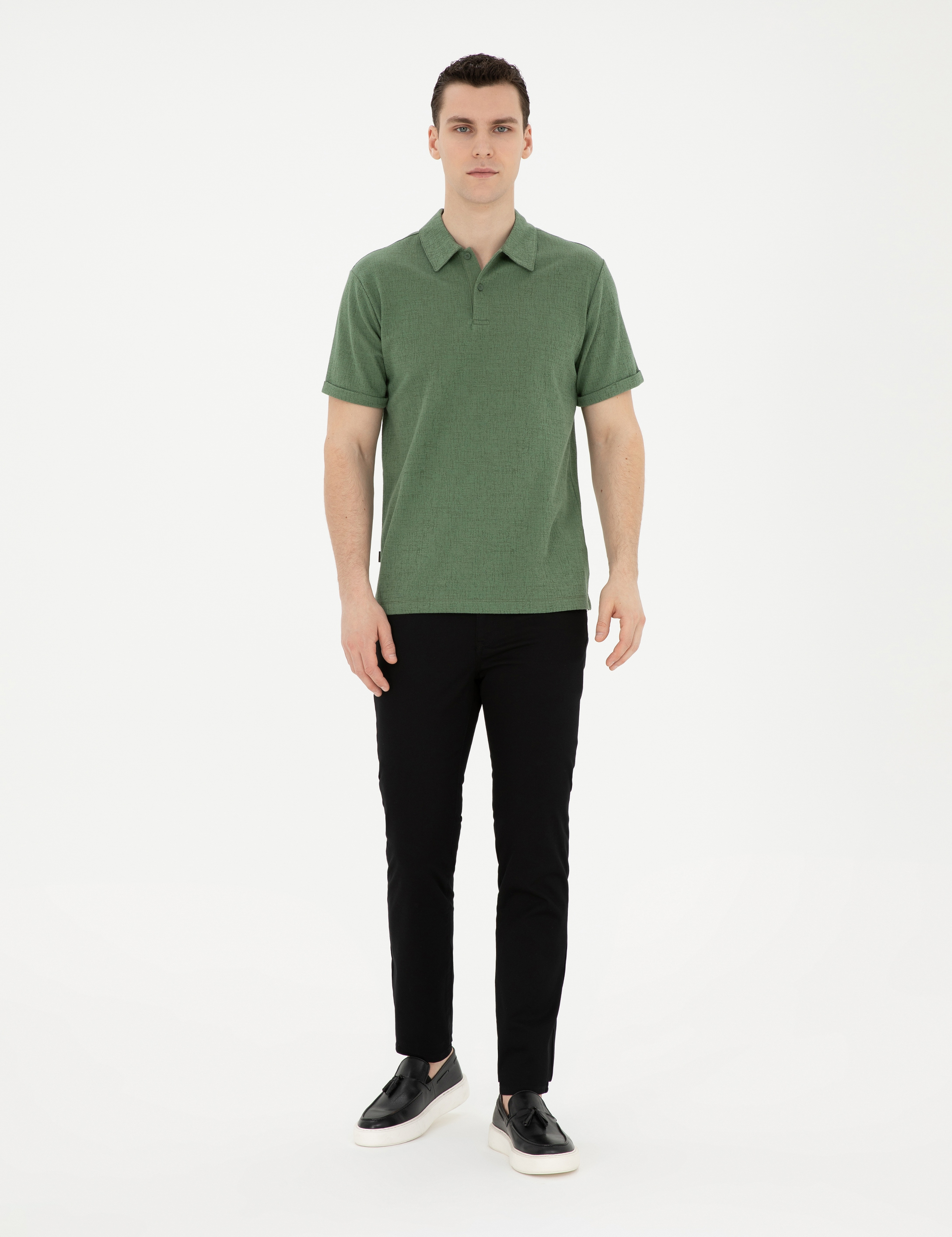 Siyah Slim Fit Kanvas Pantolon - Image 1