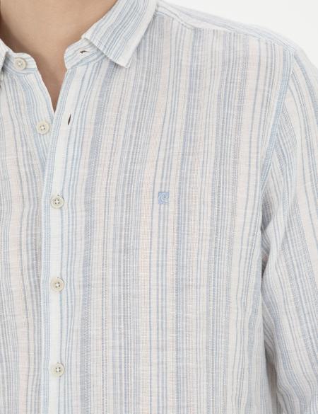 Açık Mavi Keten Karışımlı Regular Fit Uzun Kollu Gömlek - 50284591008