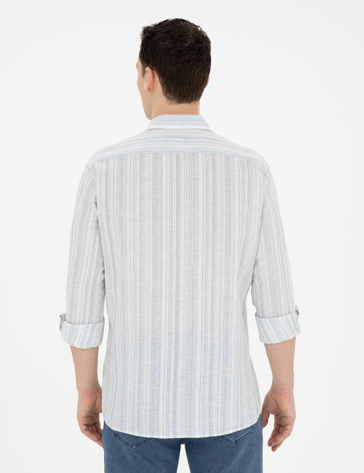 Açık Mavi Keten Karışımlı Regular Fit Uzun Kollu Gömlek - 50284591008