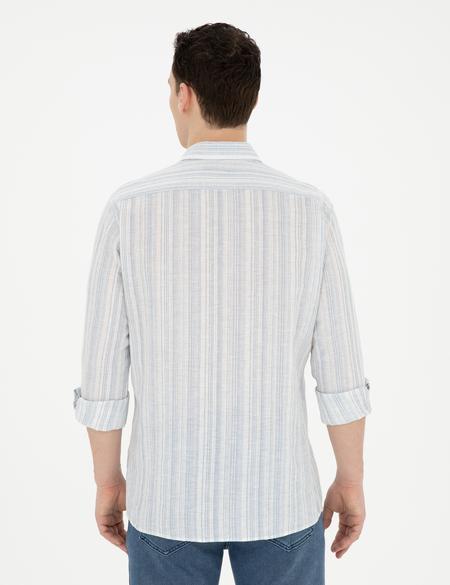 Açık Mavi Keten Karışımlı Regular Fit Uzun Kollu Gömlek - 50284591008