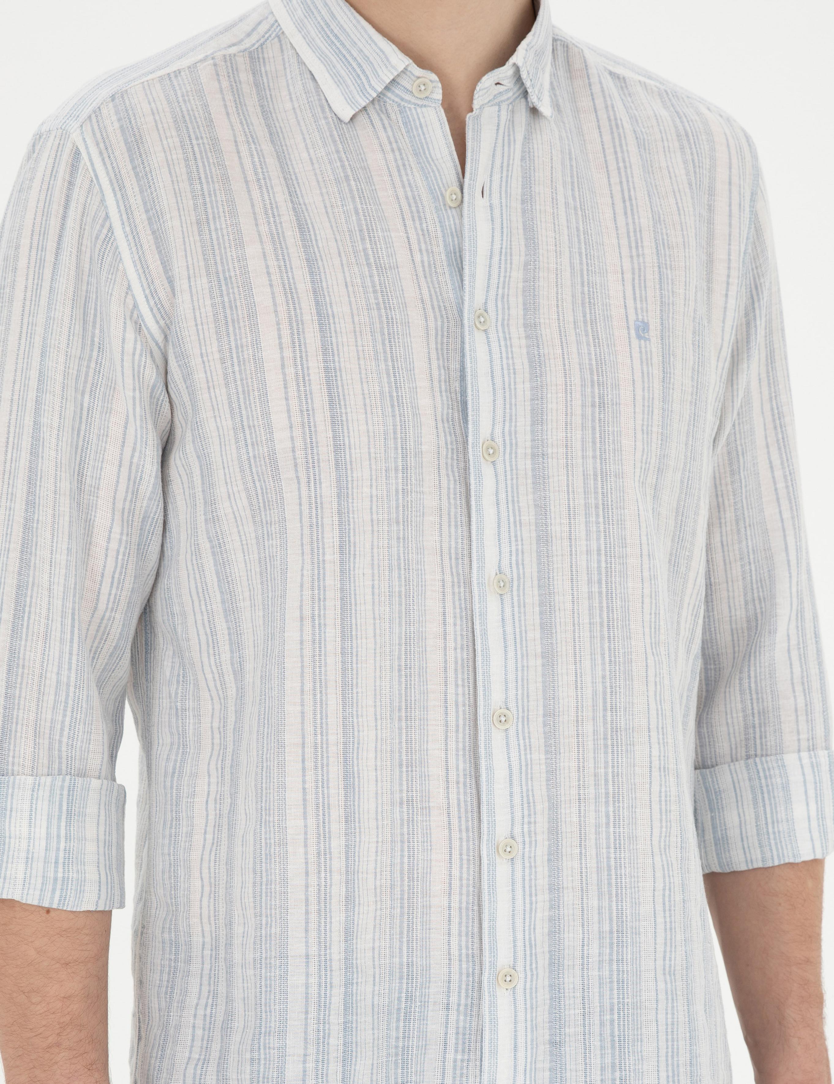 Açık Mavi Keten Karışımlı Regular Fit Uzun Kollu Gömlek