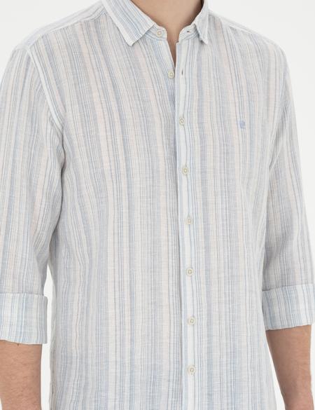 Açık Mavi Keten Karışımlı Regular Fit Uzun Kollu Gömlek - 50284591008