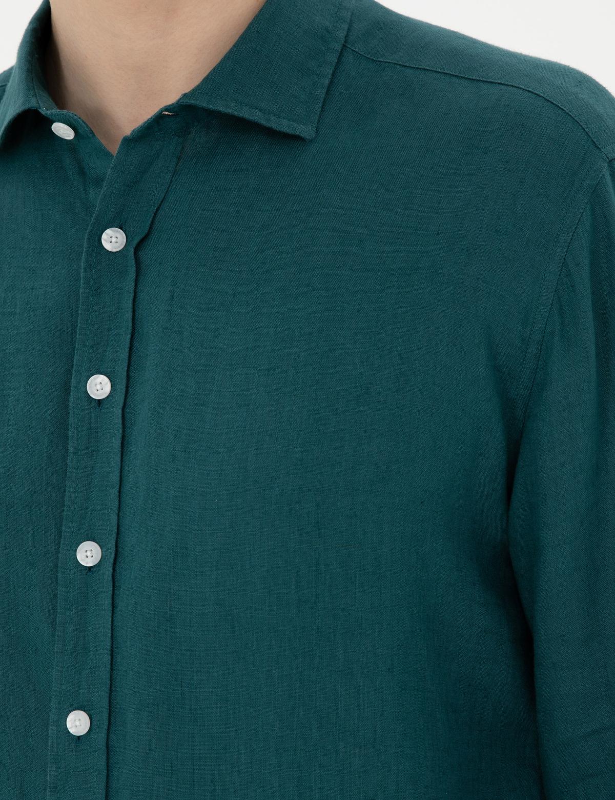 Zümrüt Keten Regular Fit Uzun Kollu Gömlek - 50284915073