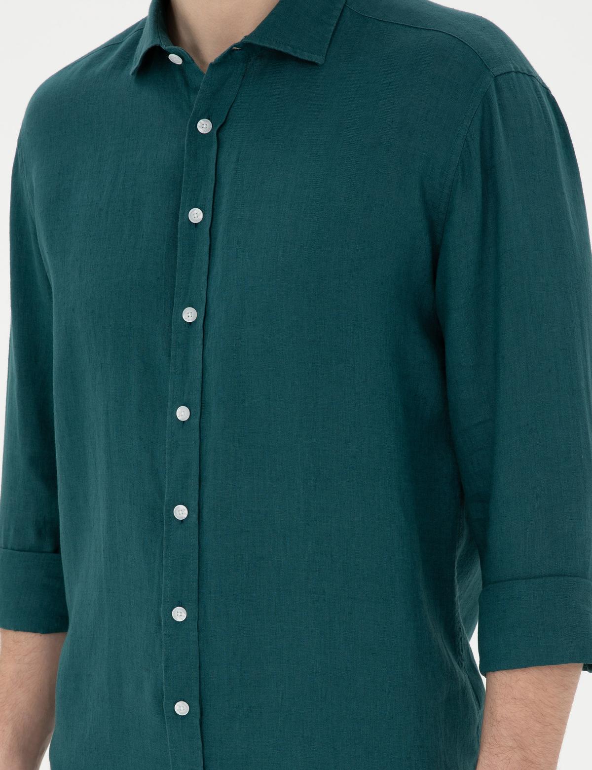Zümrüt Keten Regular Fit Uzun Kollu Gömlek - 50284915073