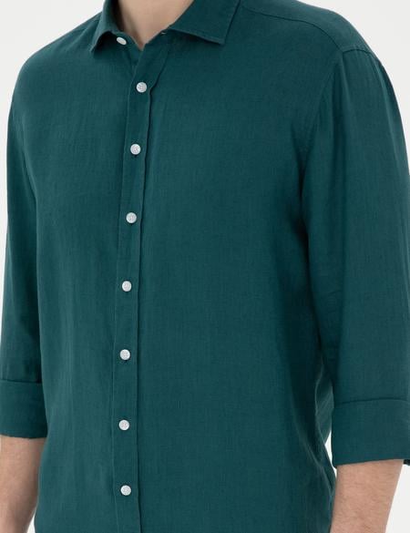 Zümrüt Keten Regular Fit Uzun Kollu Gömlek - 50284915073