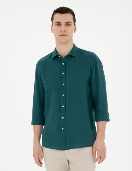 Zümrüt Keten Regular Fit Uzun Kollu Gömlek - 50284915073