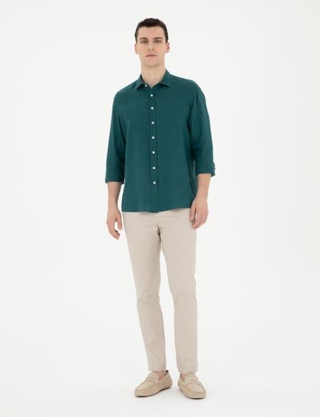 Zümrüt Keten Regular Fit Uzun Kollu Gömlek - 50284915073