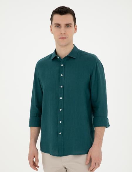 Zümrüt Keten Regular Fit Uzun Kollu Gömlek - 50284915073