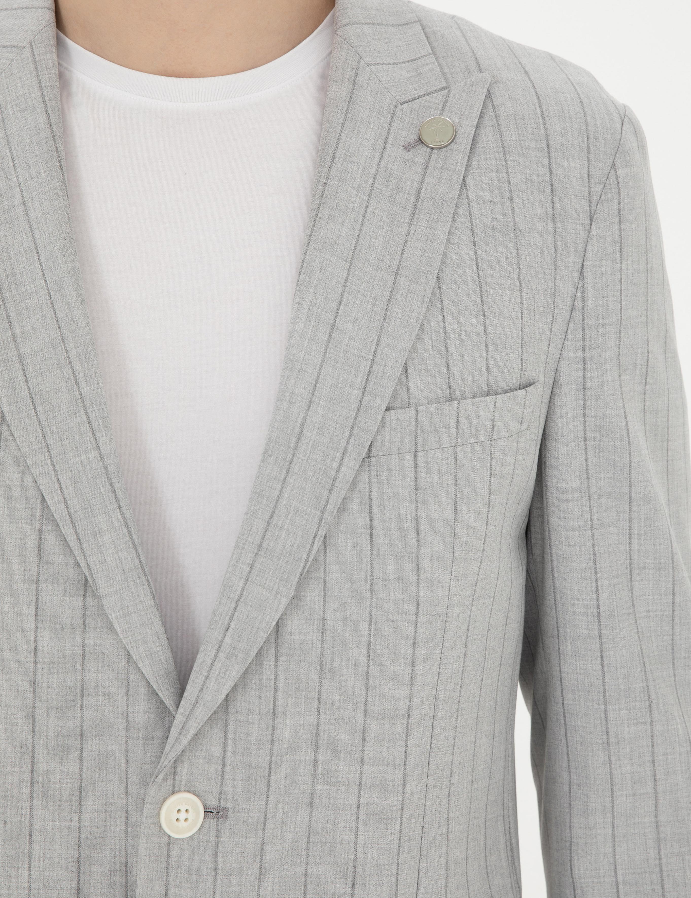 Gri Ex. Slim Fit Çizgili Takım Elbise