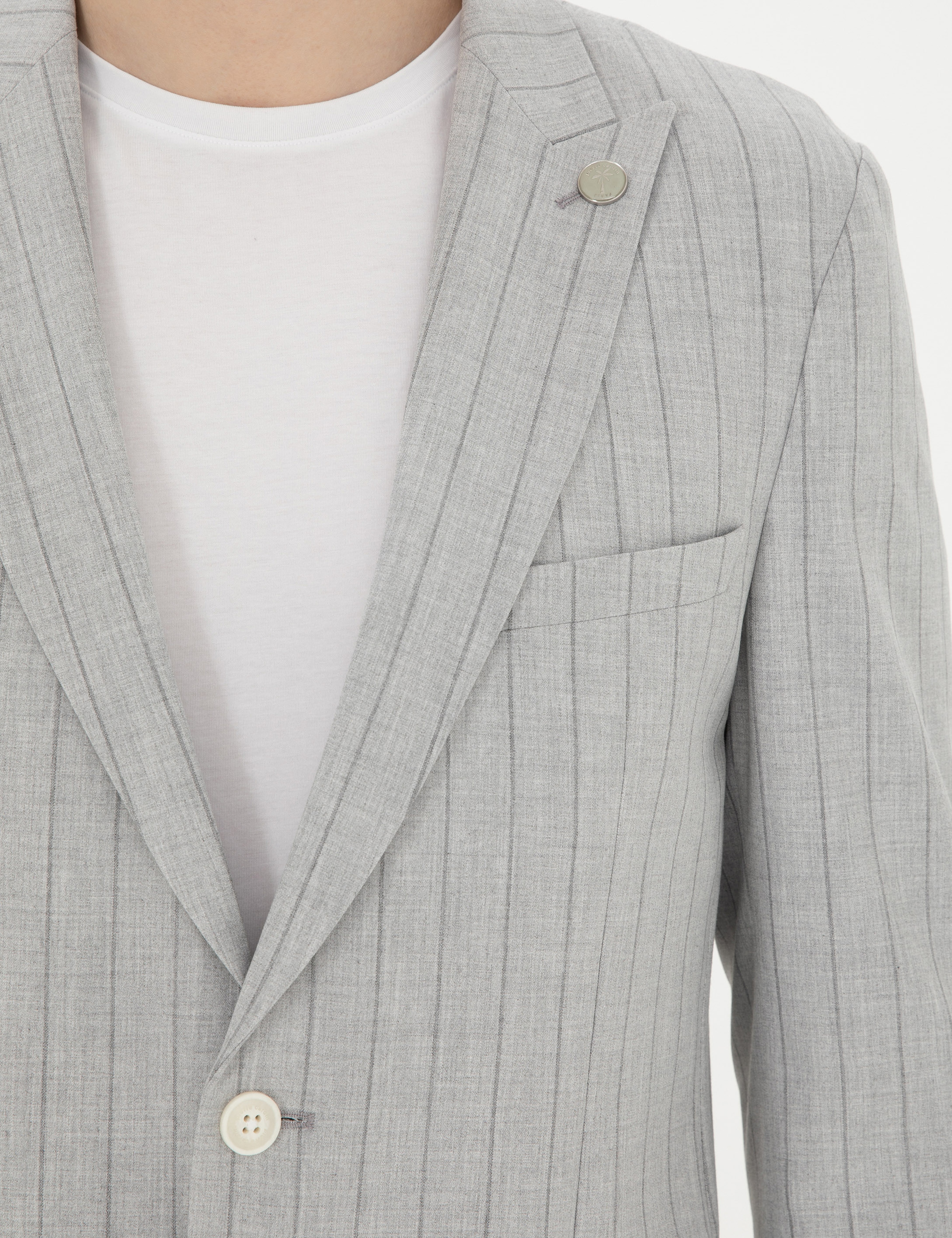 Gri Extra Slim Fit Çizgili Takım Elbise