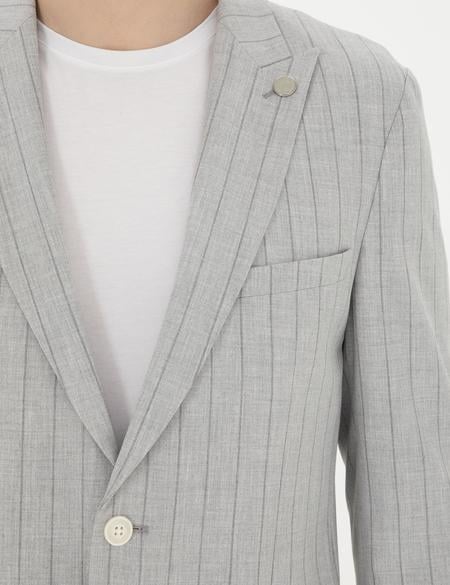 Gri Ex. Slim Fit Çizgili Takım Elbise - 50285354008
