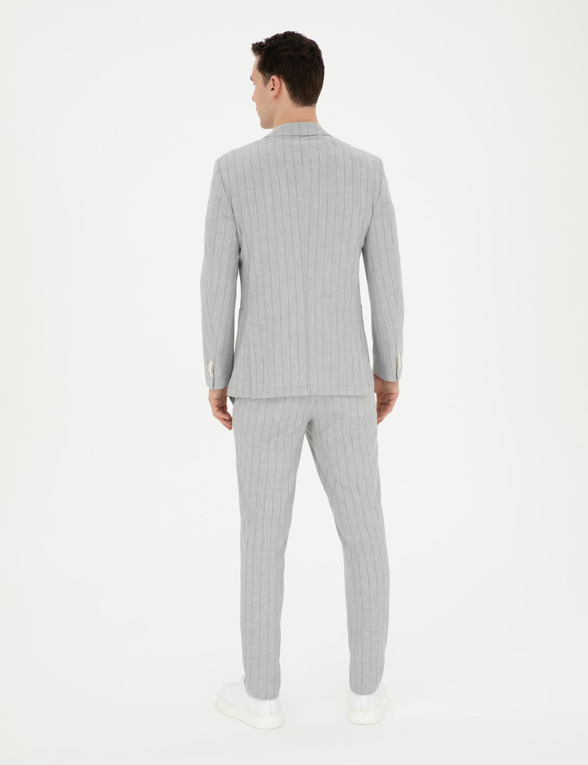 Gri Ex. Slim Fit Çizgili Takım Elbise - 50285354008