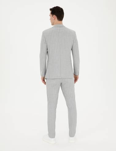 Gri Ex. Slim Fit Çizgili Takım Elbise