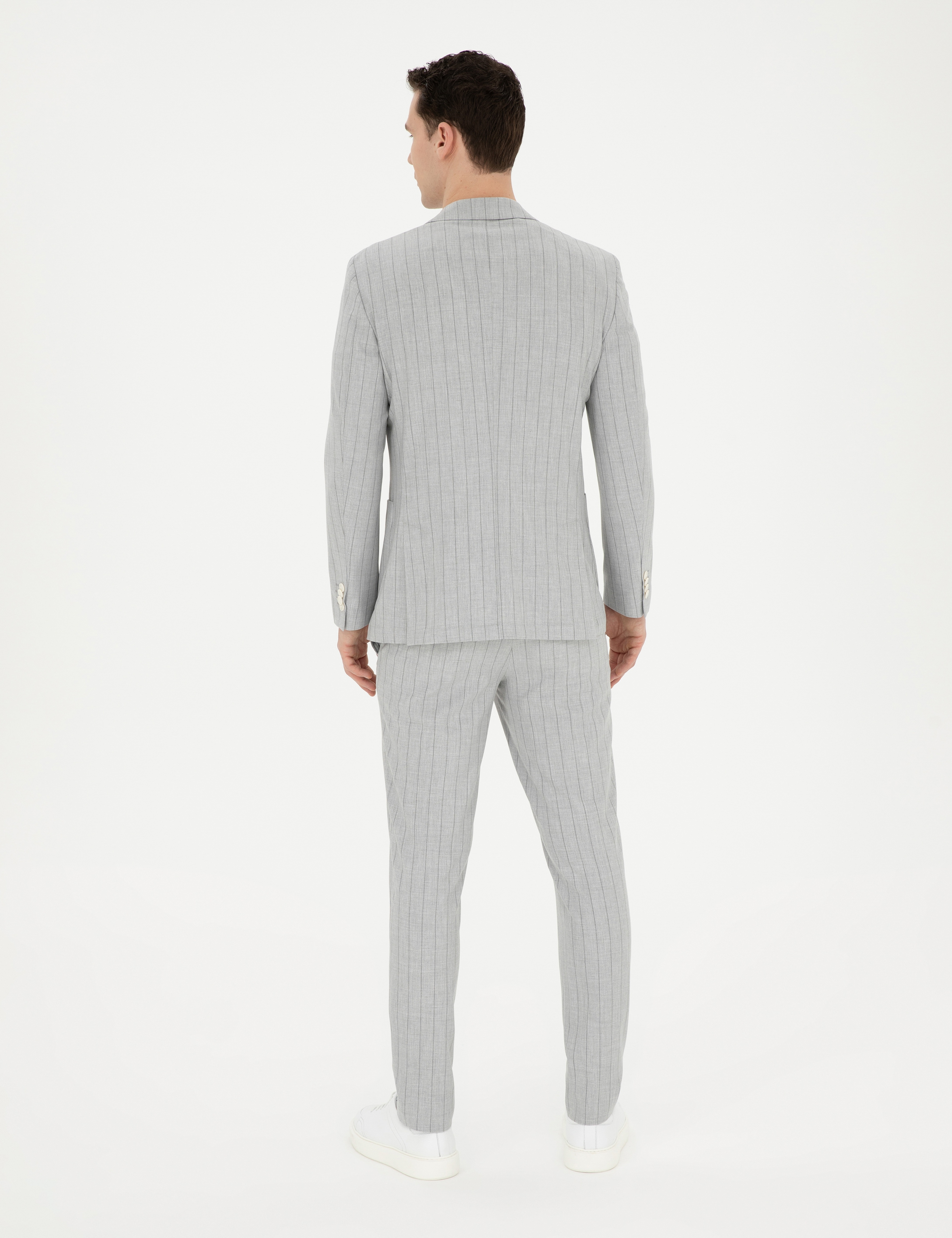 Gri Extra Slim Fit Çizgili Takım Elbise - Image 5