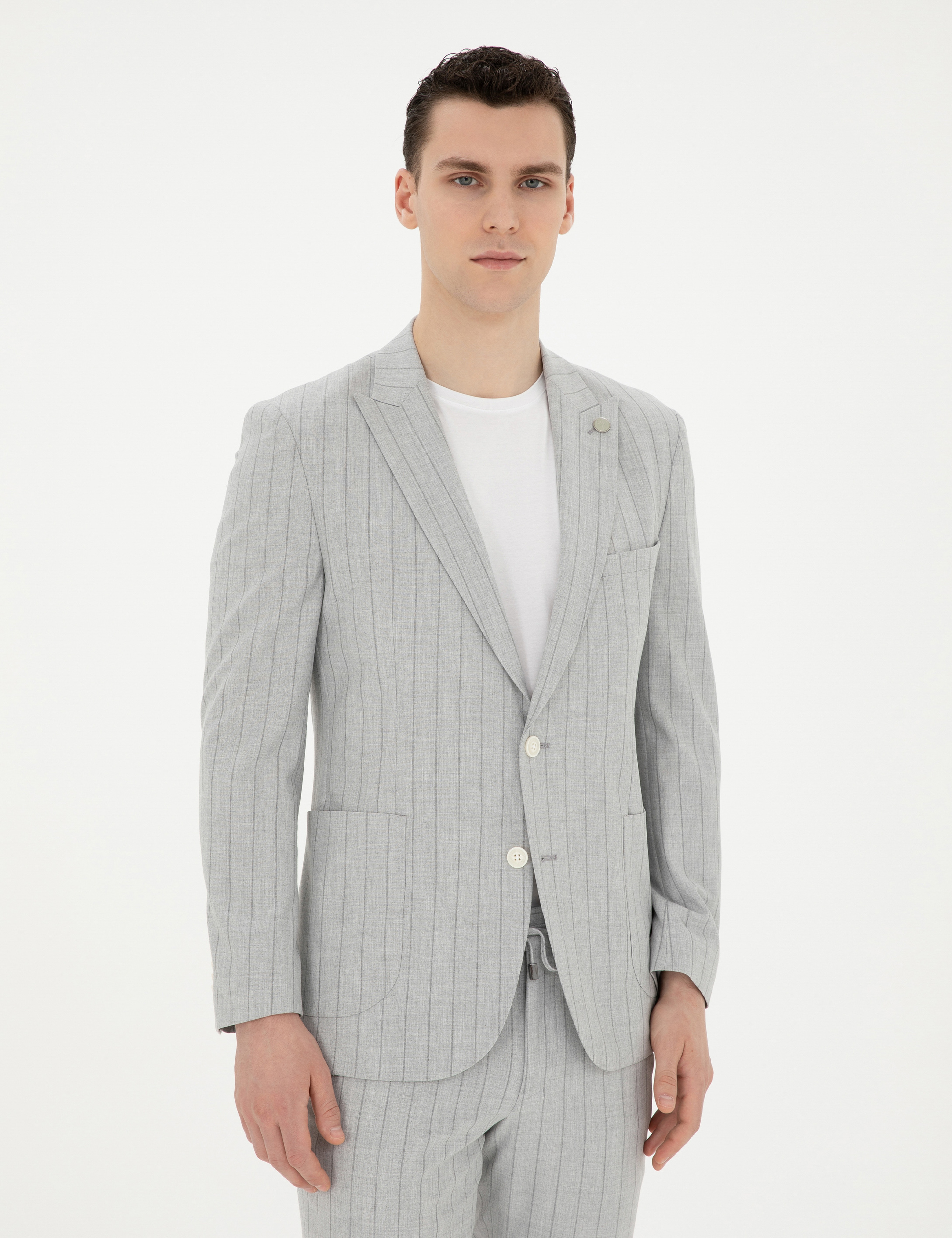 Gri Extra Slim Fit Çizgili Takım Elbise - Image 3