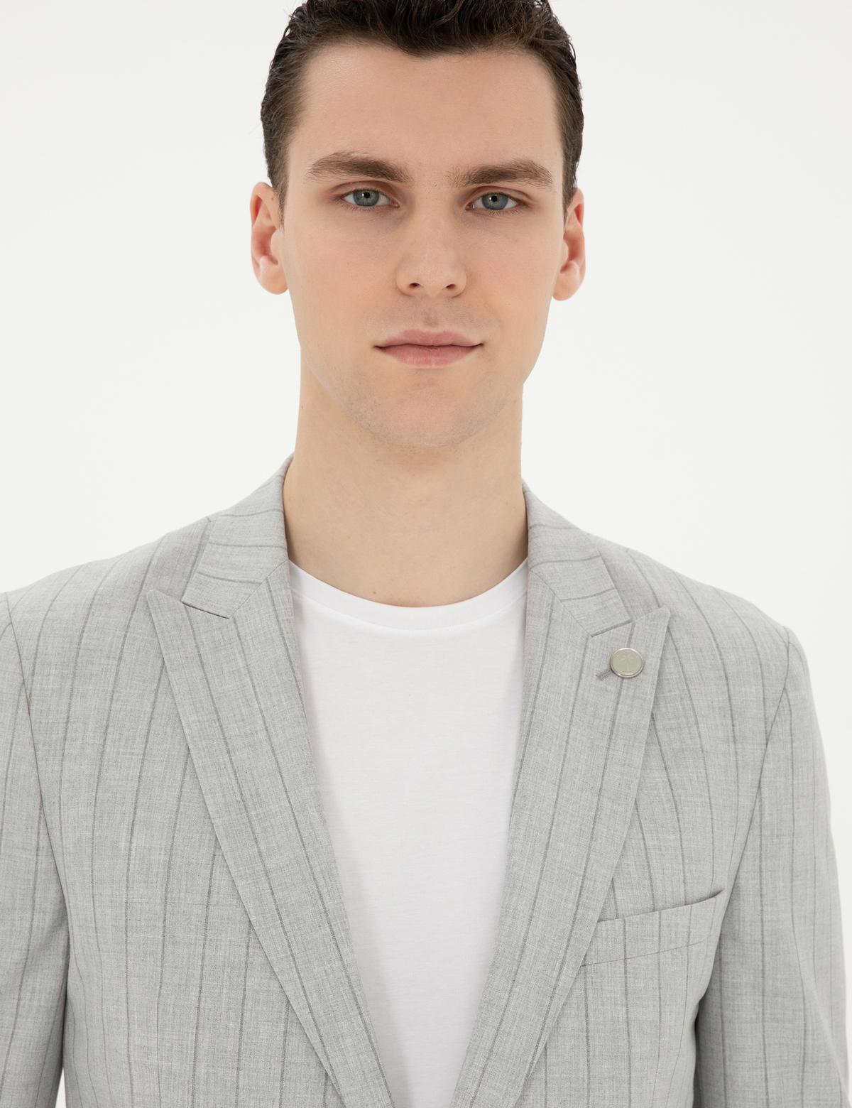 Gri Ex. Slim Fit Çizgili Takım Elbise - 50285354008