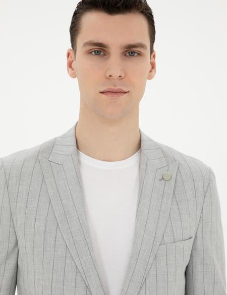 Gri Ex. Slim Fit Çizgili Takım Elbise - 50285354008