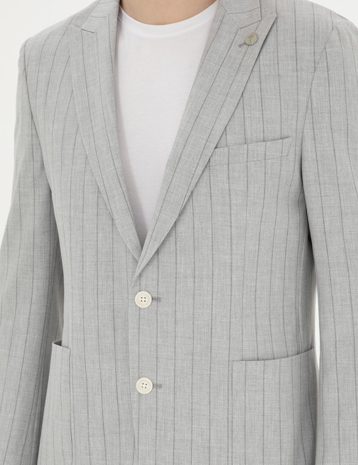 Gri Ex. Slim Fit Çizgili Takım Elbise - 50285354008