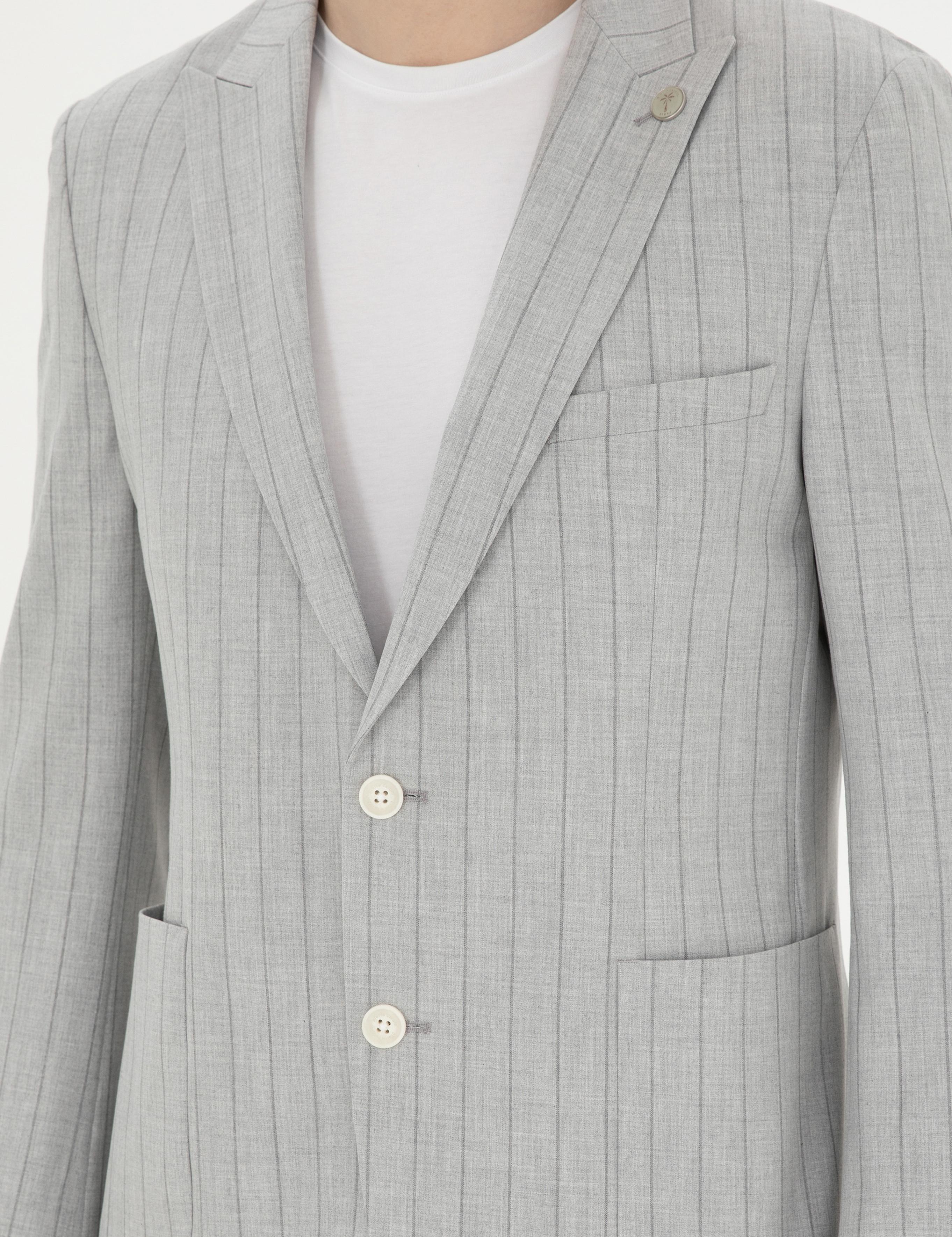 Gri Ex. Slim Fit Çizgili Takım Elbise