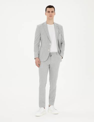 Gri Ex. Slim Fit Çizgili Takım Elbise