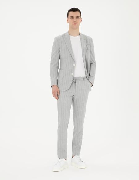 Gri Ex. Slim Fit Çizgili Takım Elbise - 50285354008