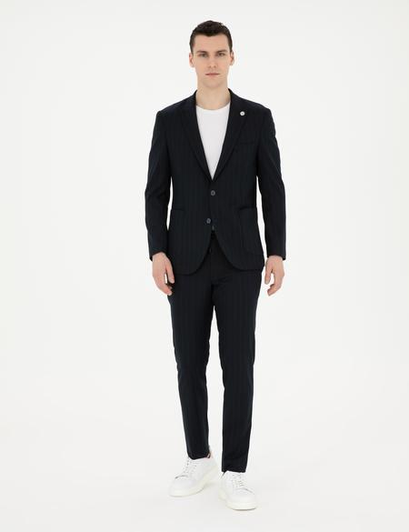 Lacivert Ex. Slim Fit Çizgili Takım Elbise - 50285354113