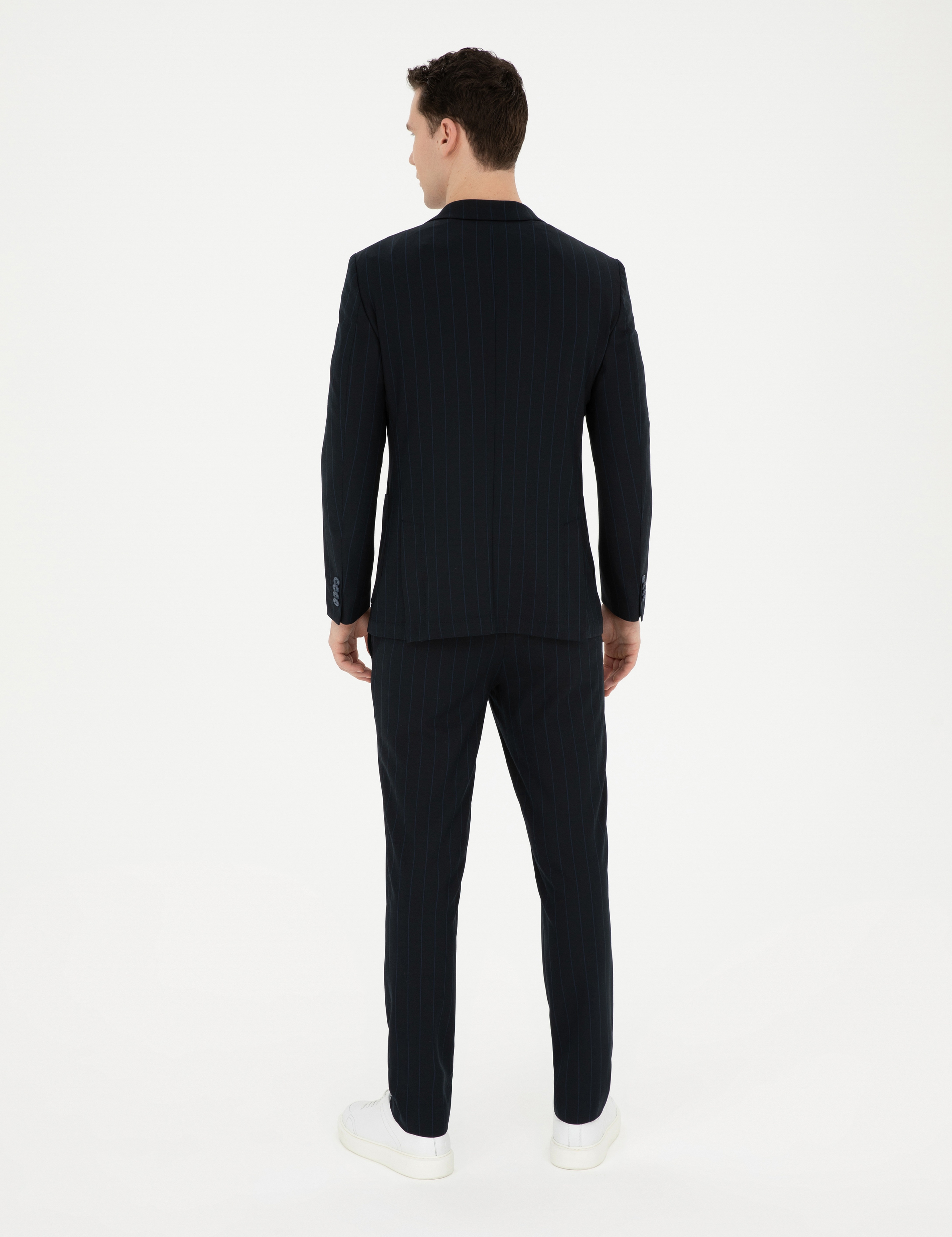 Lacivert Extra Slim Fit Çizgili Takım Elbise - Image 5