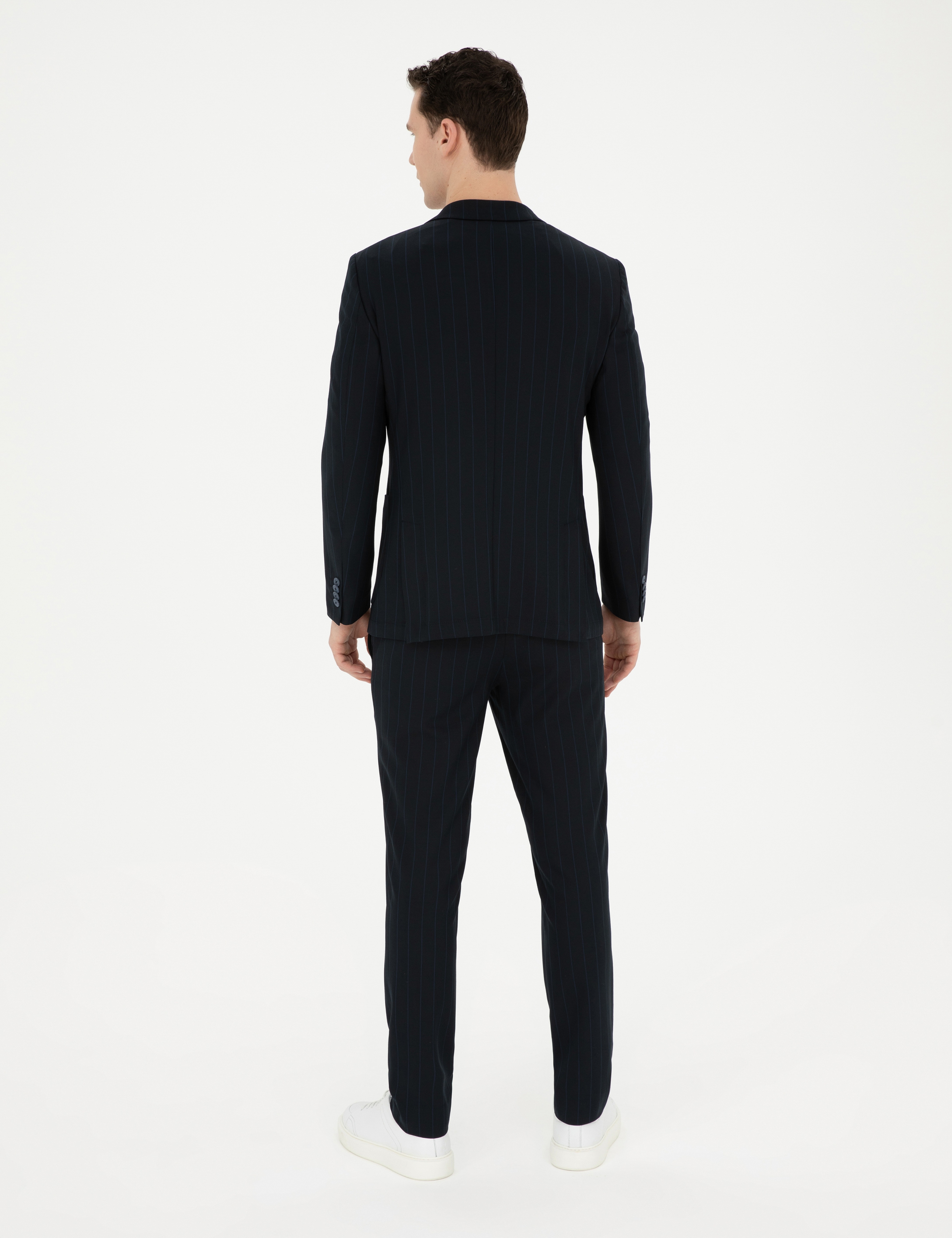 Lacivert Extra Slim Fit Çizgili Takım Elbise
