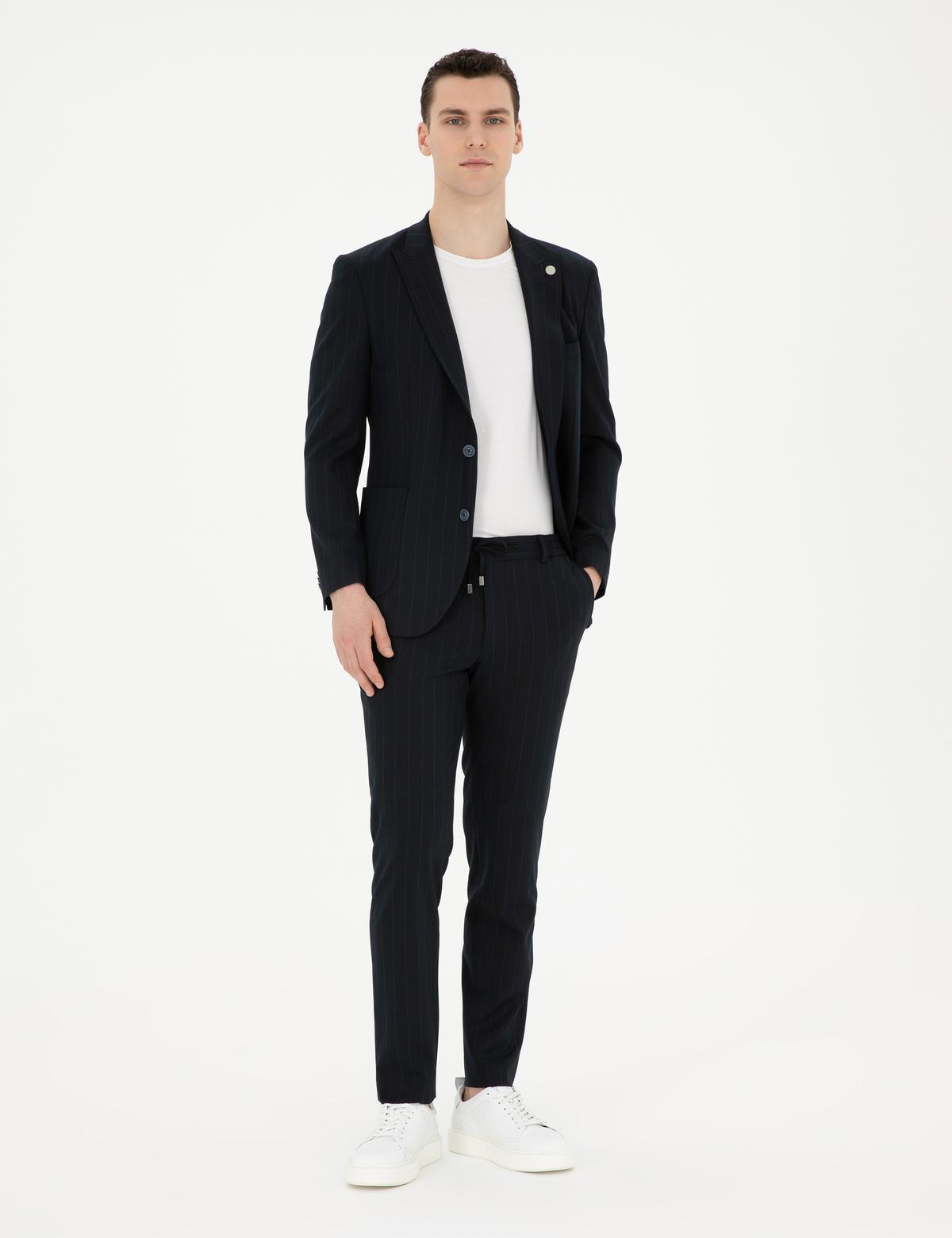 Lacivert Ex. Slim Fit Çizgili Takım Elbise - 50285354113