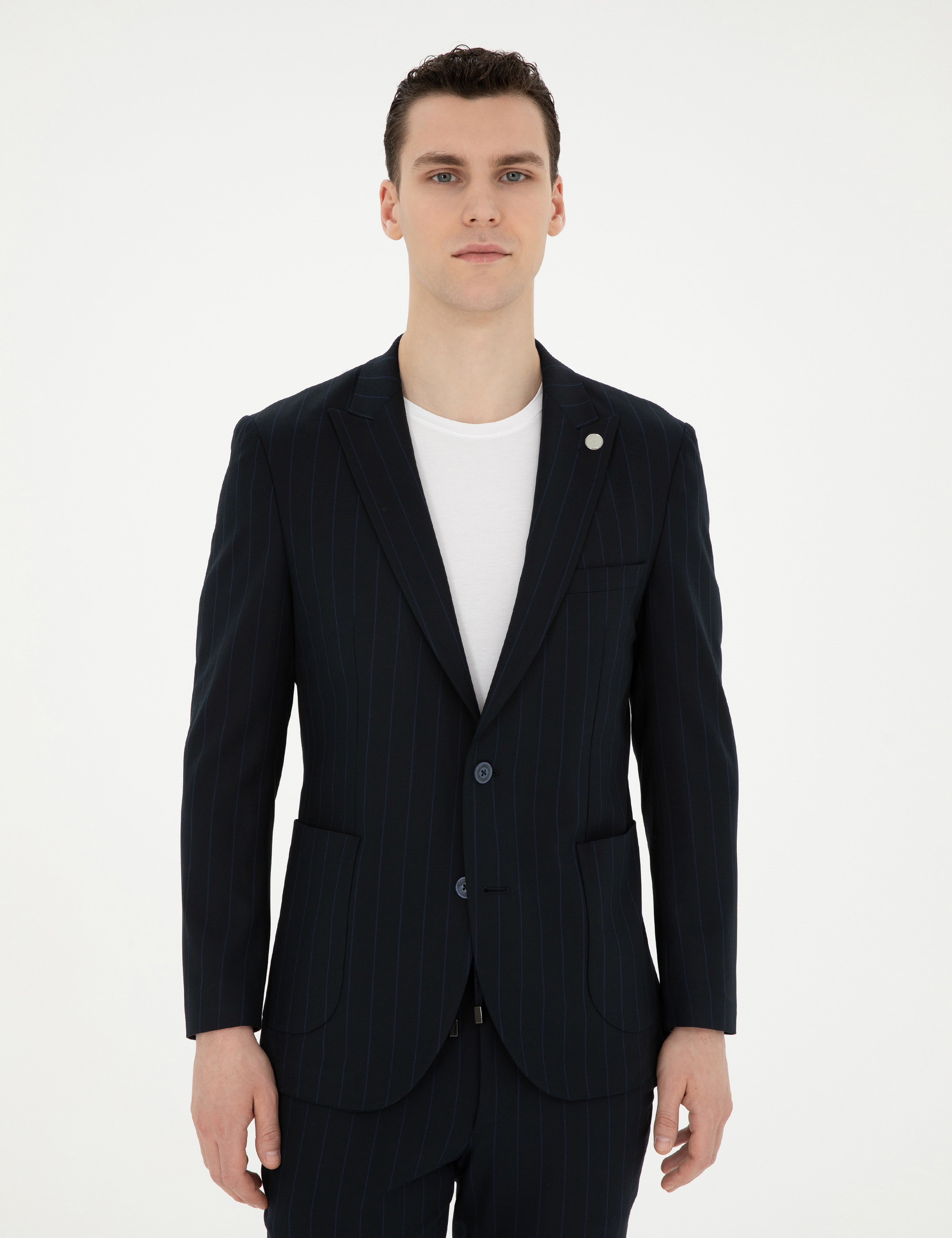Lacivert Extra Slim Fit Çizgili Takım Elbise