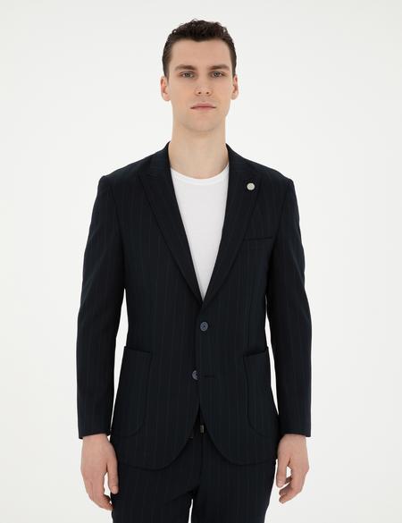 Lacivert Ex. Slim Fit Çizgili Takım Elbise - 50285354113