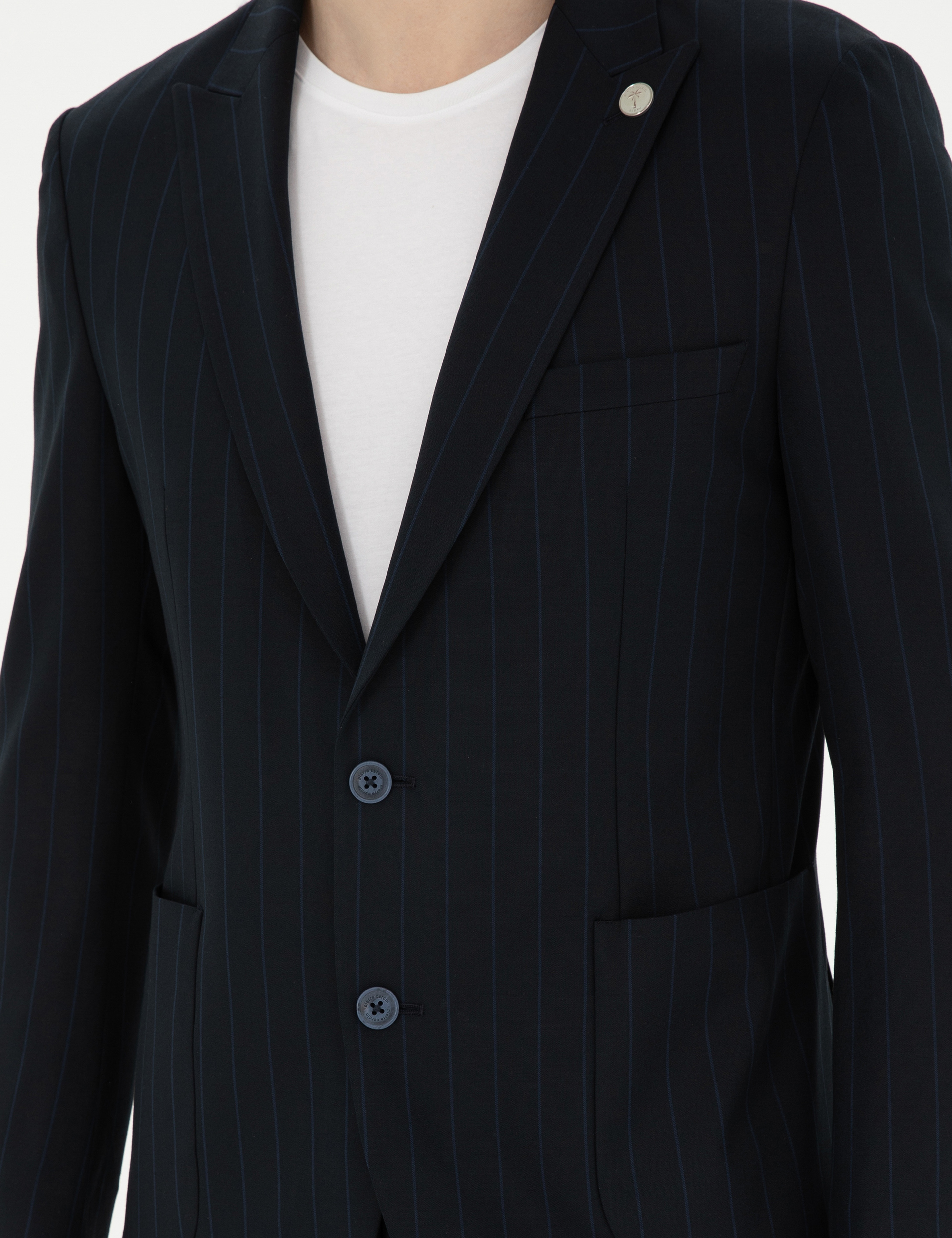 Lacivert Extra Slim Fit Çizgili Takım Elbise