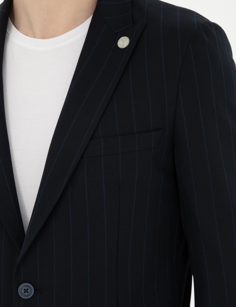 Lacivert Ex. Slim Fit Çizgili Takım Elbise