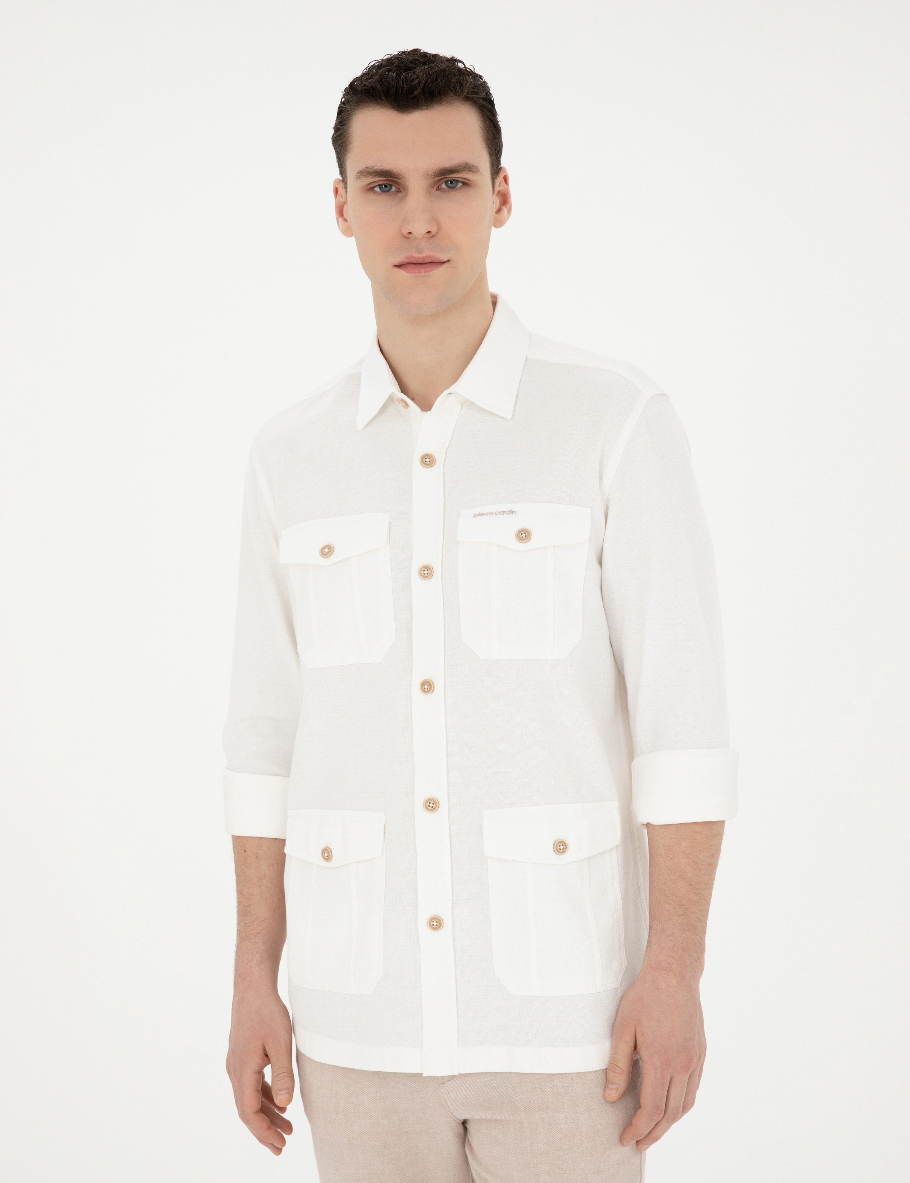 Bej Comfort Fit Uzun Kollu Gömlek - Image 3