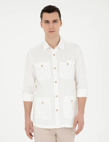 Bej Comfort Fit Uzun Kollu Gömlek