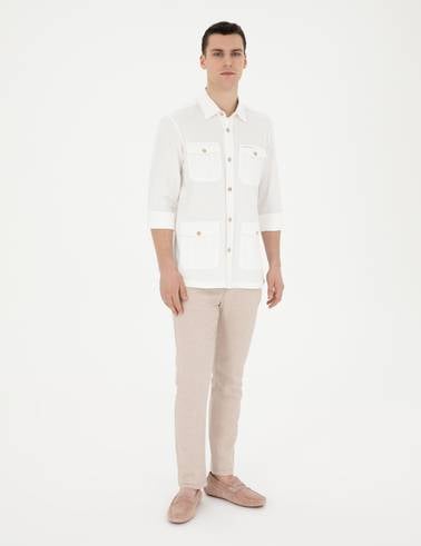 Bej Comfort Fit Uzun Kollu Gömlek