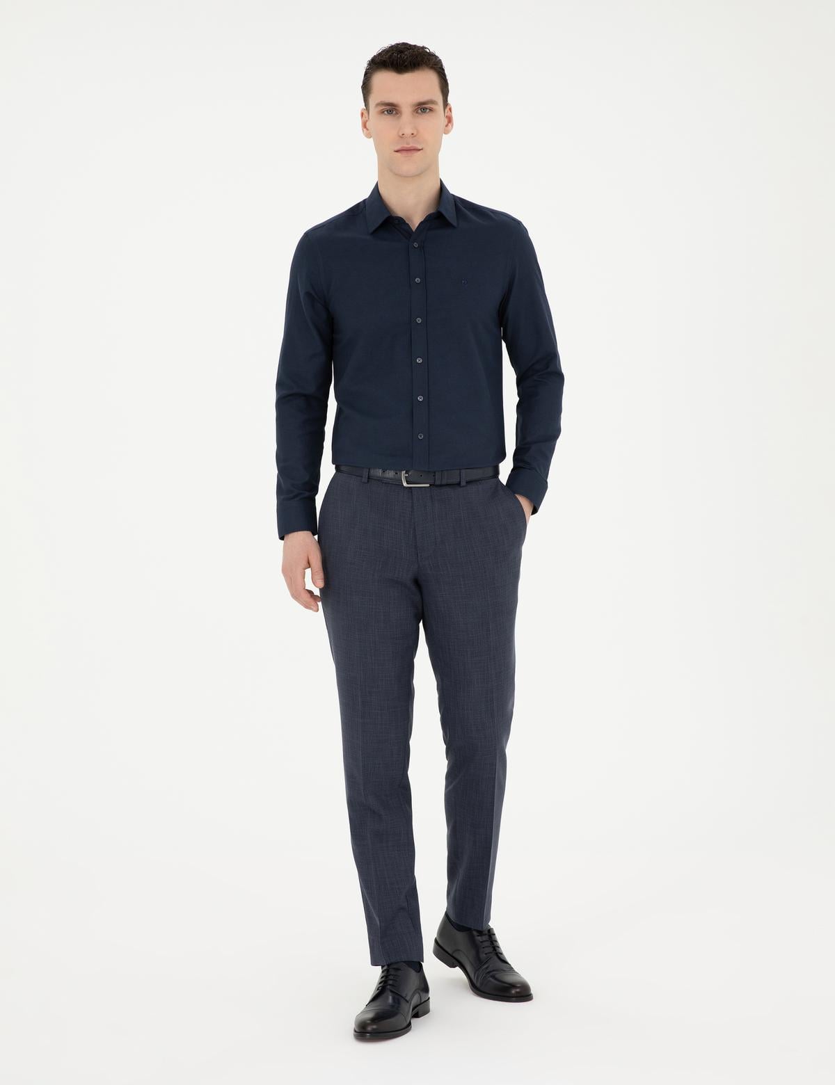 Lacivert Slim Fit Uzun Kollu Gömlek - 50285594007