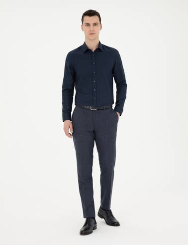 Lacivert Slim Fit Uzun Kollu Gömlek