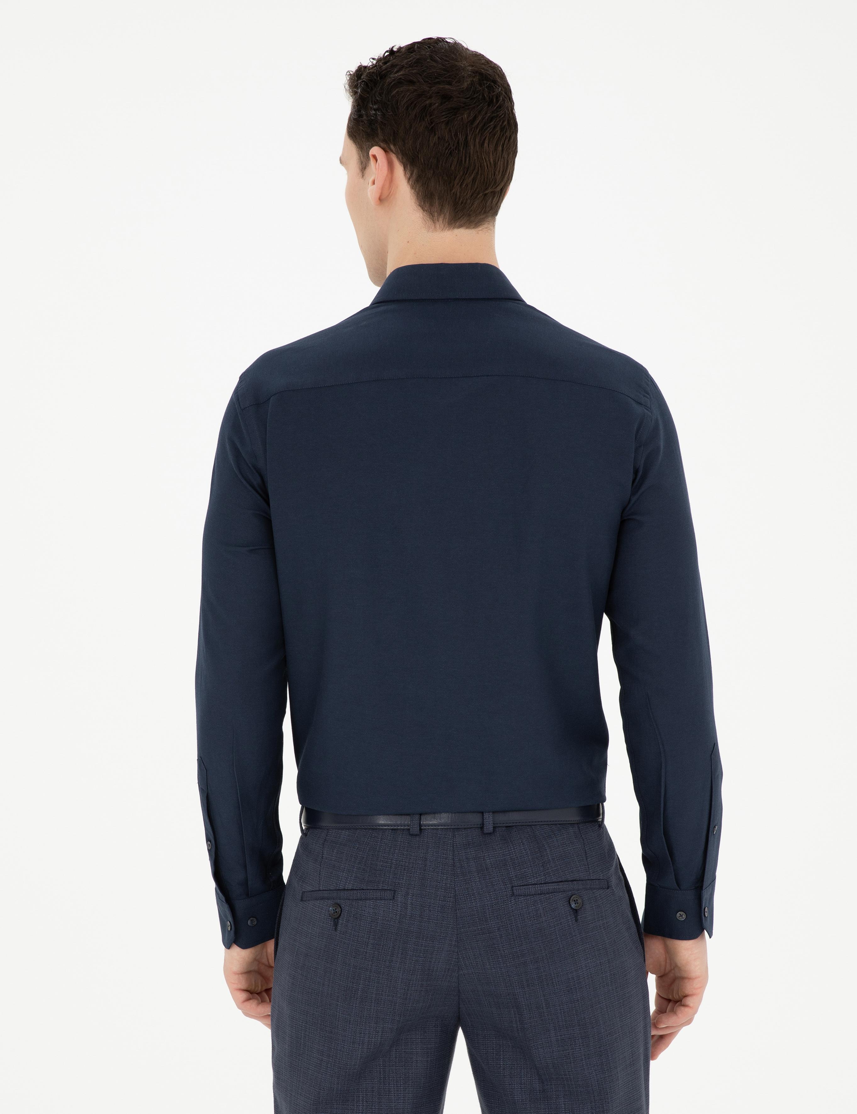 Lacivert Slim Fit Uzun Kollu Gömlek