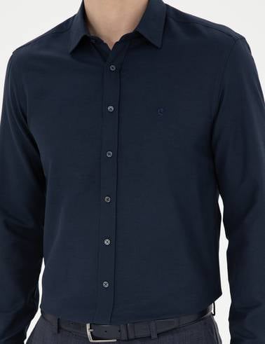 Lacivert Slim Fit Uzun Kollu Gömlek