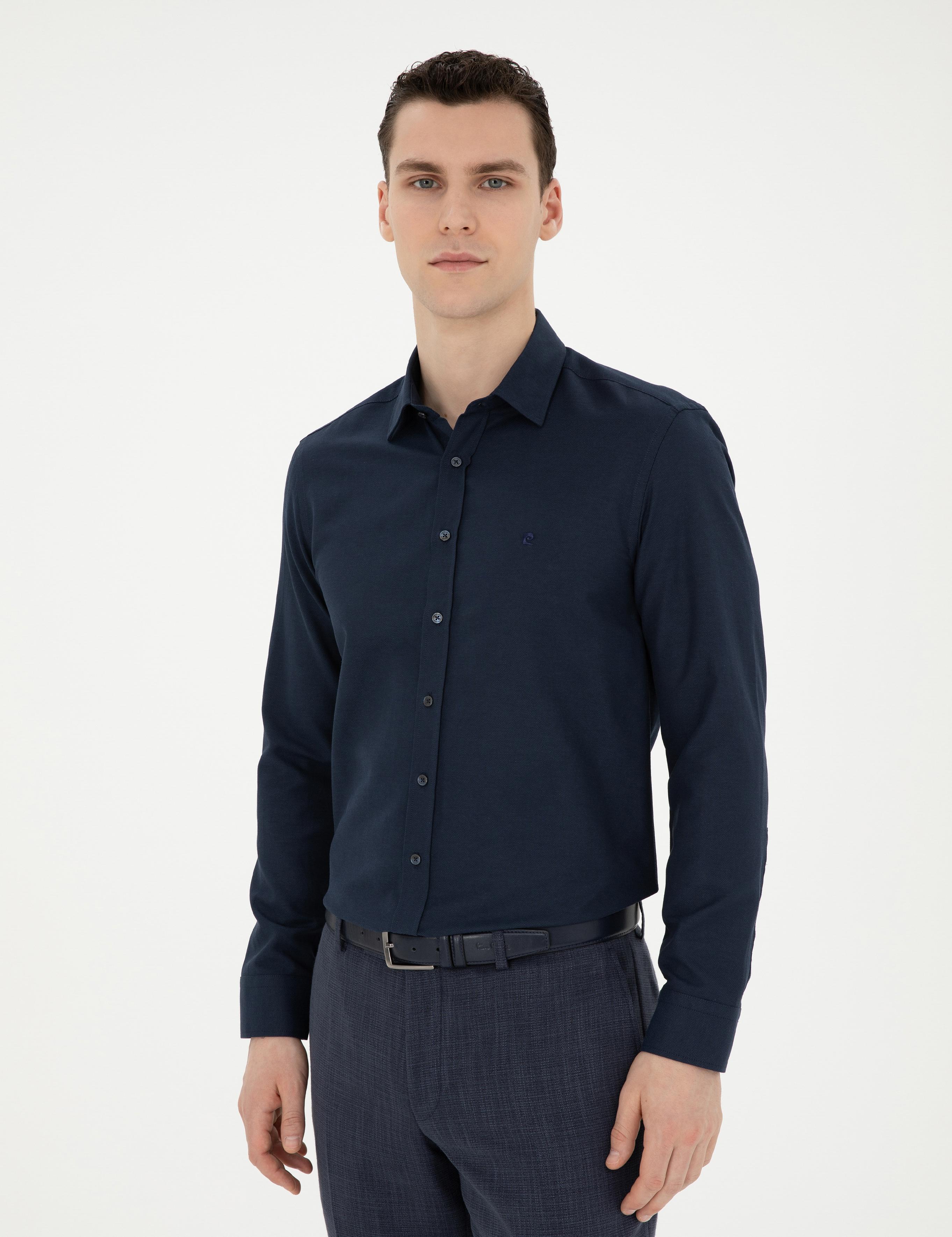 Lacivert Slim Fit Uzun Kollu Gömlek