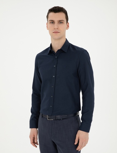 Lacivert Slim Fit Uzun Kollu Gömlek