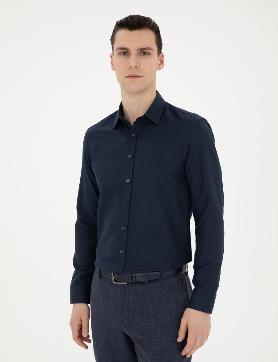Lacivert Slim Fit Uzun Kollu Gömlek